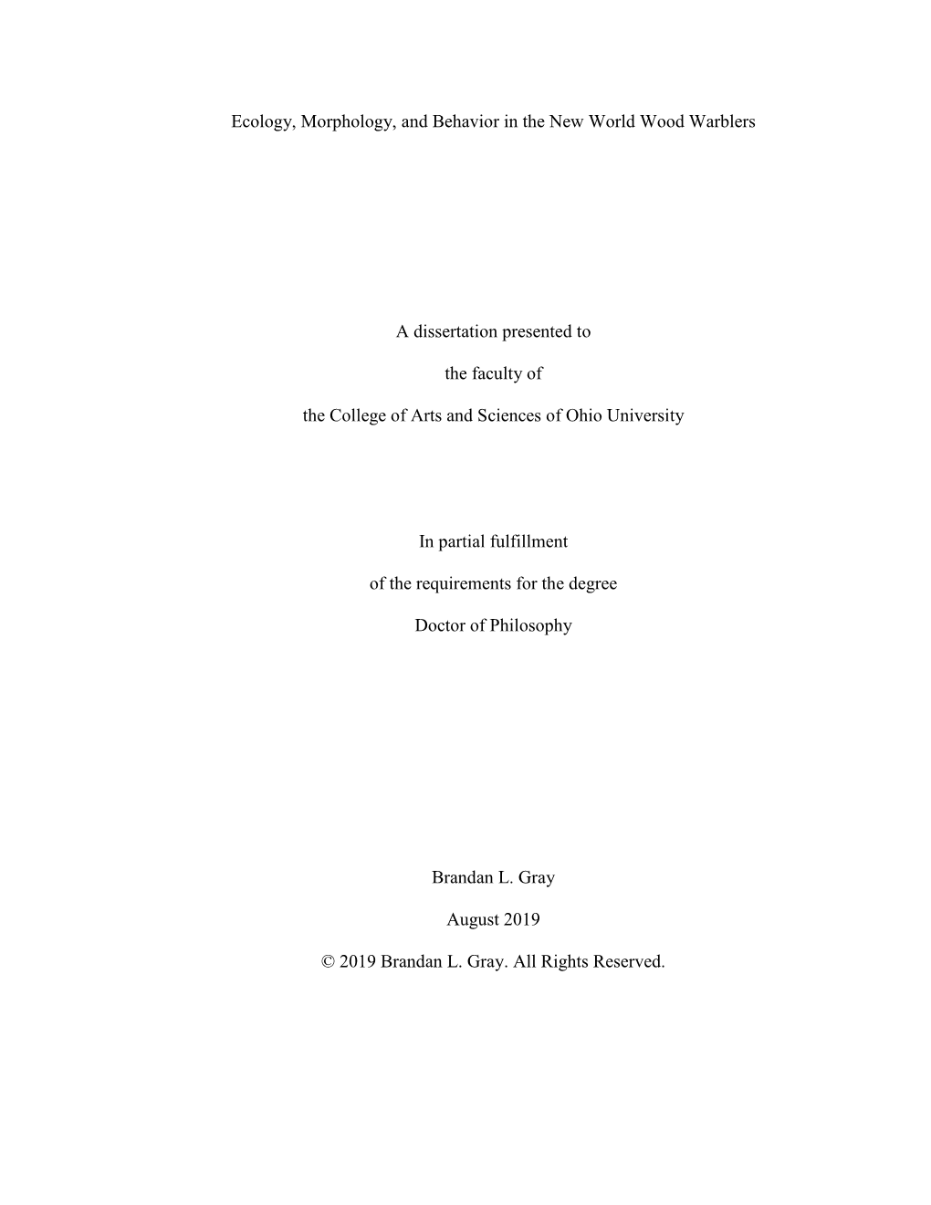 Ecology, Morphology, and Behavior in the New World Wood Warblers