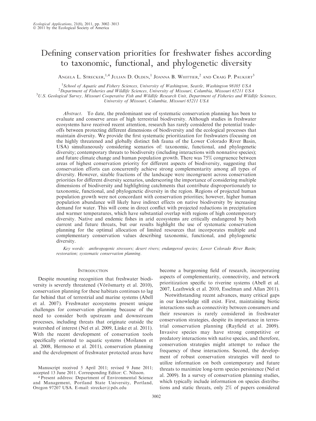 Defining Conservation Priorities for Freshwater Fishes According To