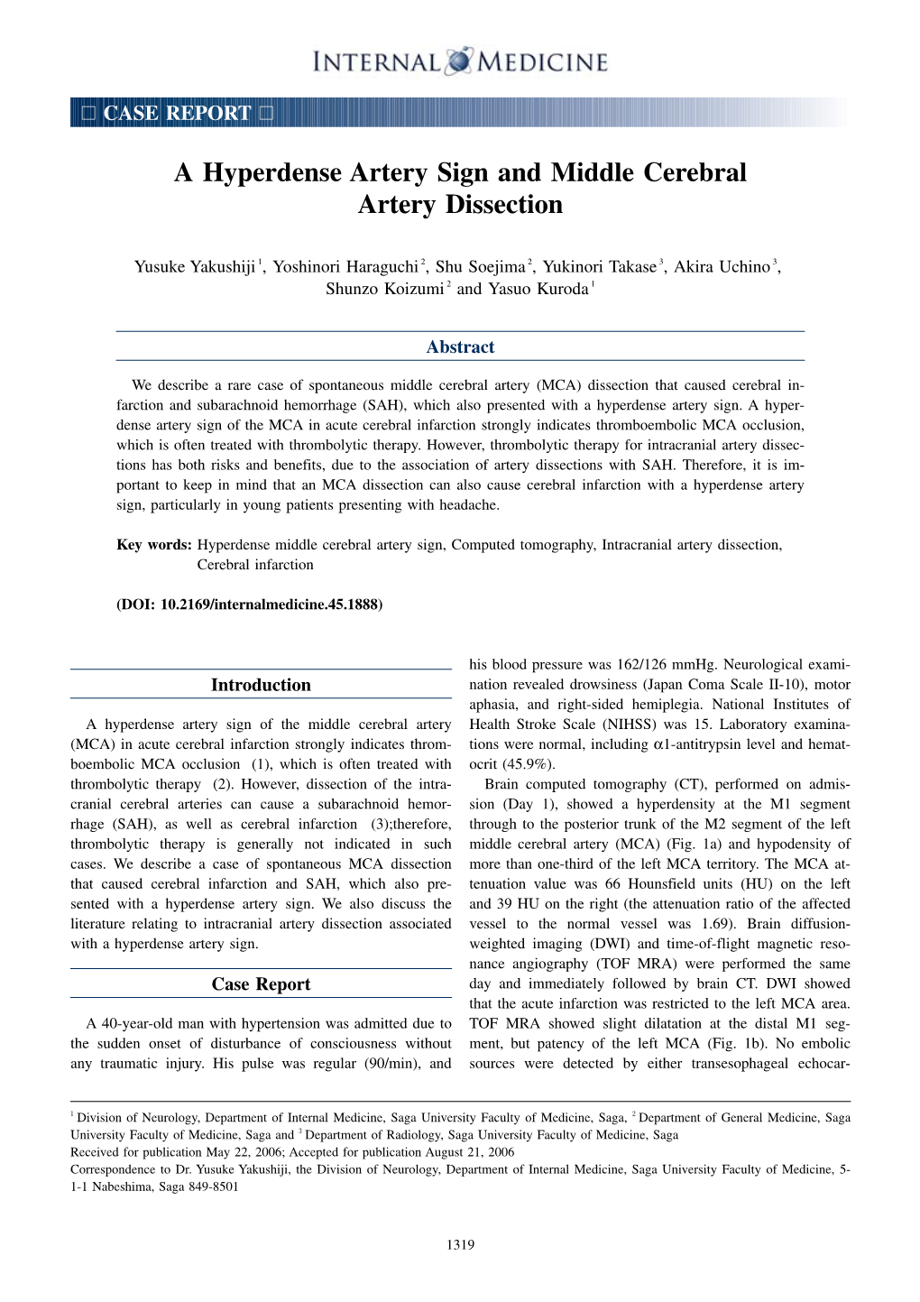 A Hyperdense Artery Sign and Middle Cerebral Artery Dissection