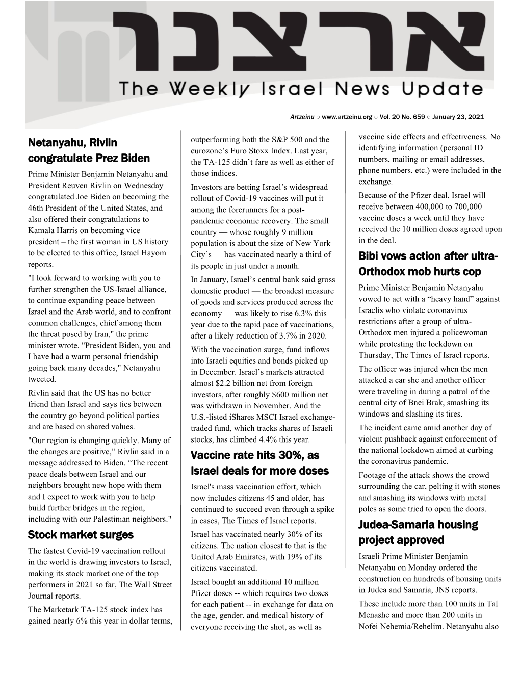 Artzeinu Weekly Israel News Update