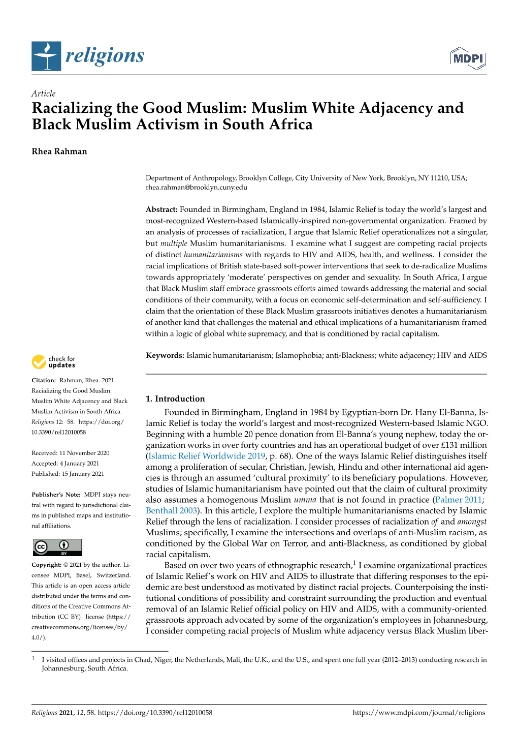 Racializing the Good Muslim: Muslim White Adjacency and Black Muslim Activism in South Africa