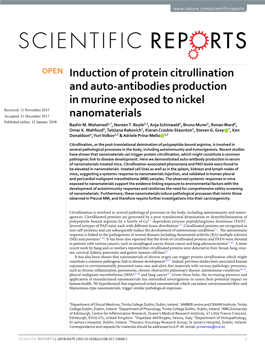 Induction of Protein Citrullination and Auto-Antibodies Production In