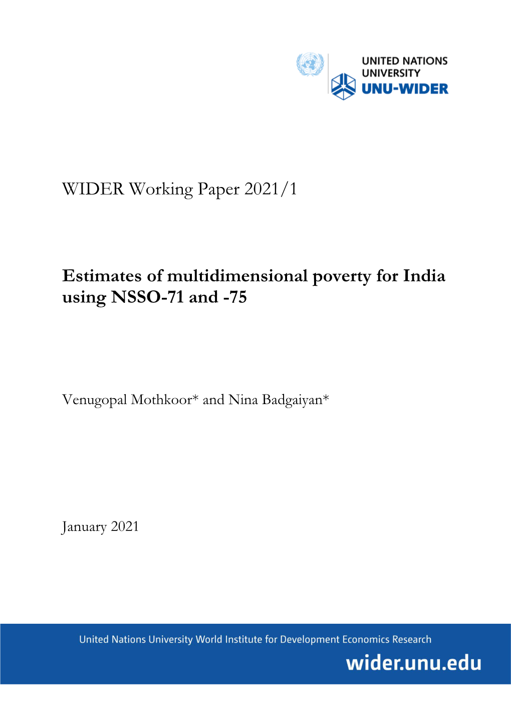 Estimates of Multidimensional Poverty for India Using NSSO-71 and -75