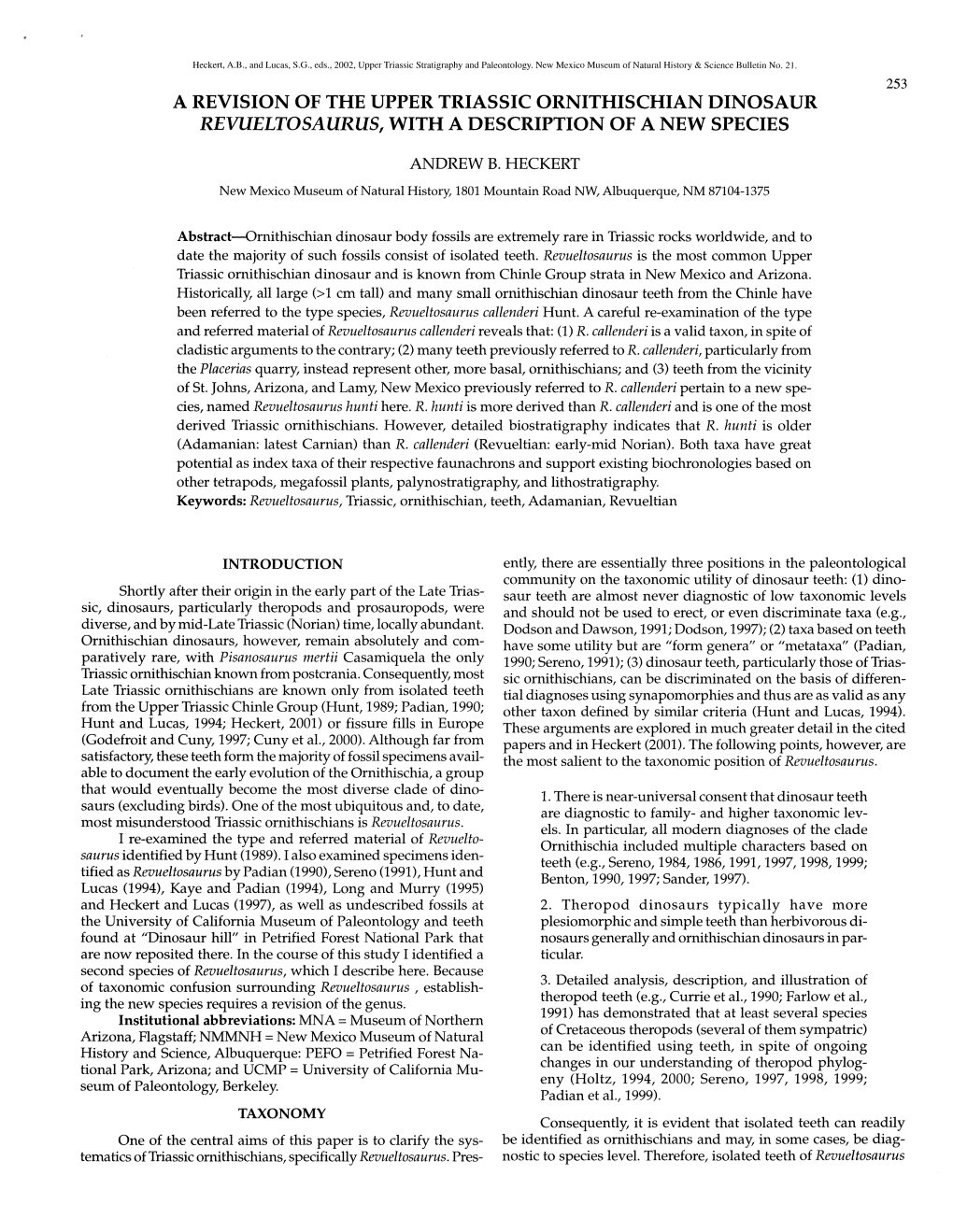 A Revision of the Upper Triassic Ornithischian Dinosaur Revueltosaurus, with a Description of a New Species