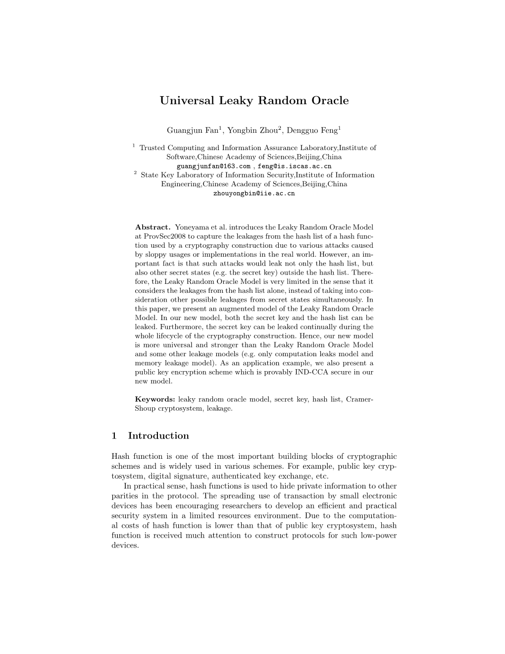 Universal Leaky Random Oracle