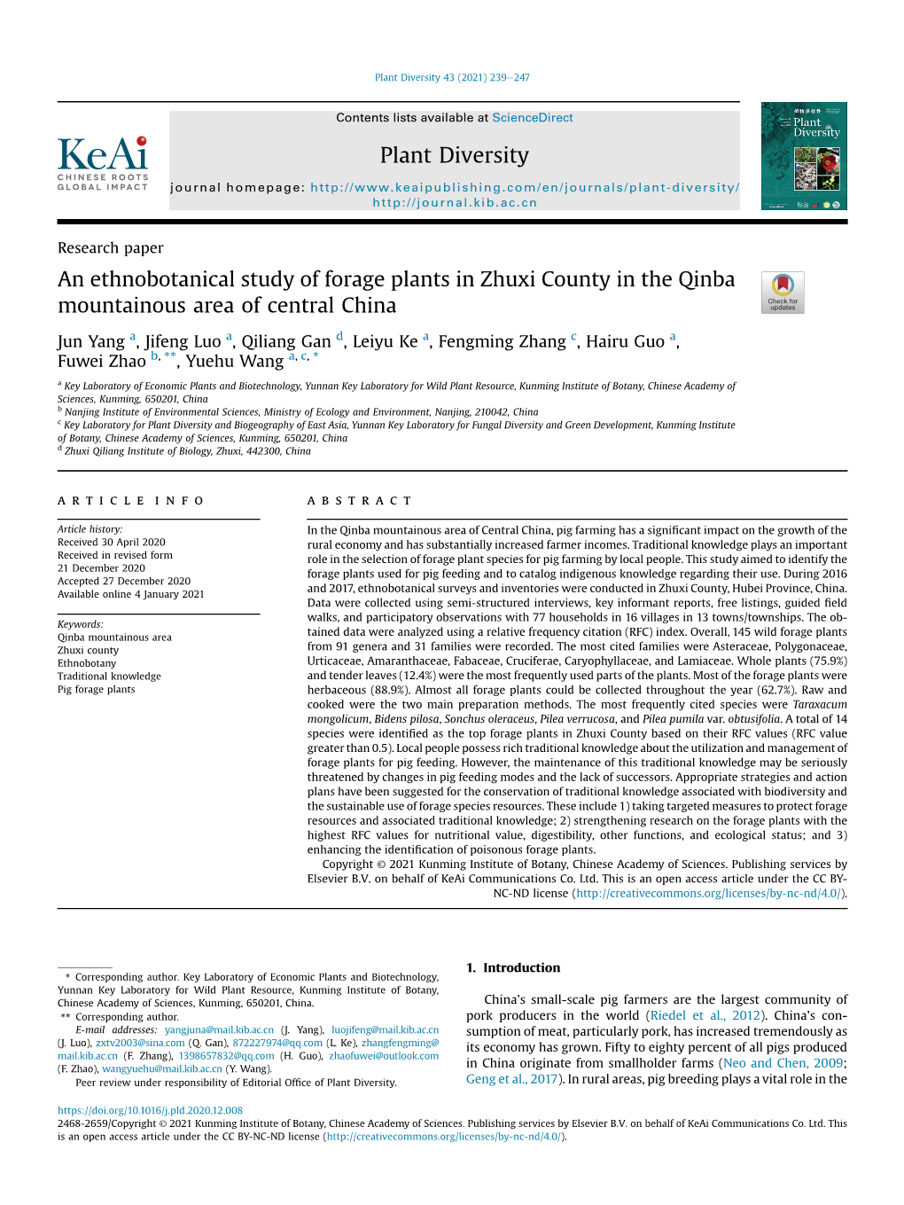 Plant Diversity 43 (2021) 239E247