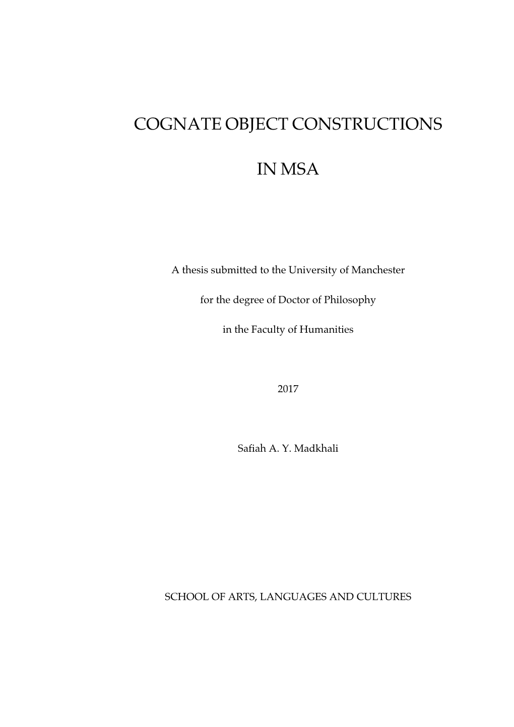 Cognate Object Constructions In