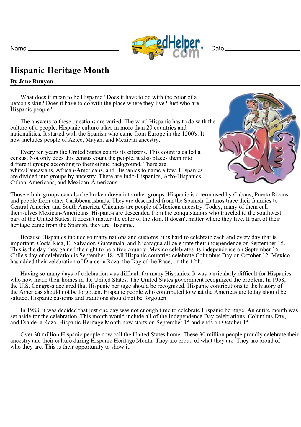 Hispanic Heritage Month by Jane Runyon