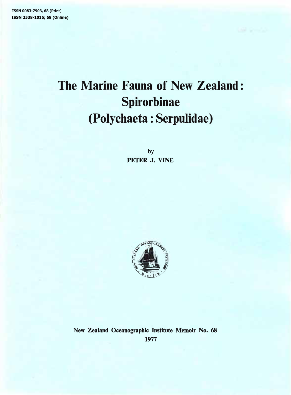 The Marine Fauna of New Zealand : Spirorbinae (Polychaeta : Serpulidae)