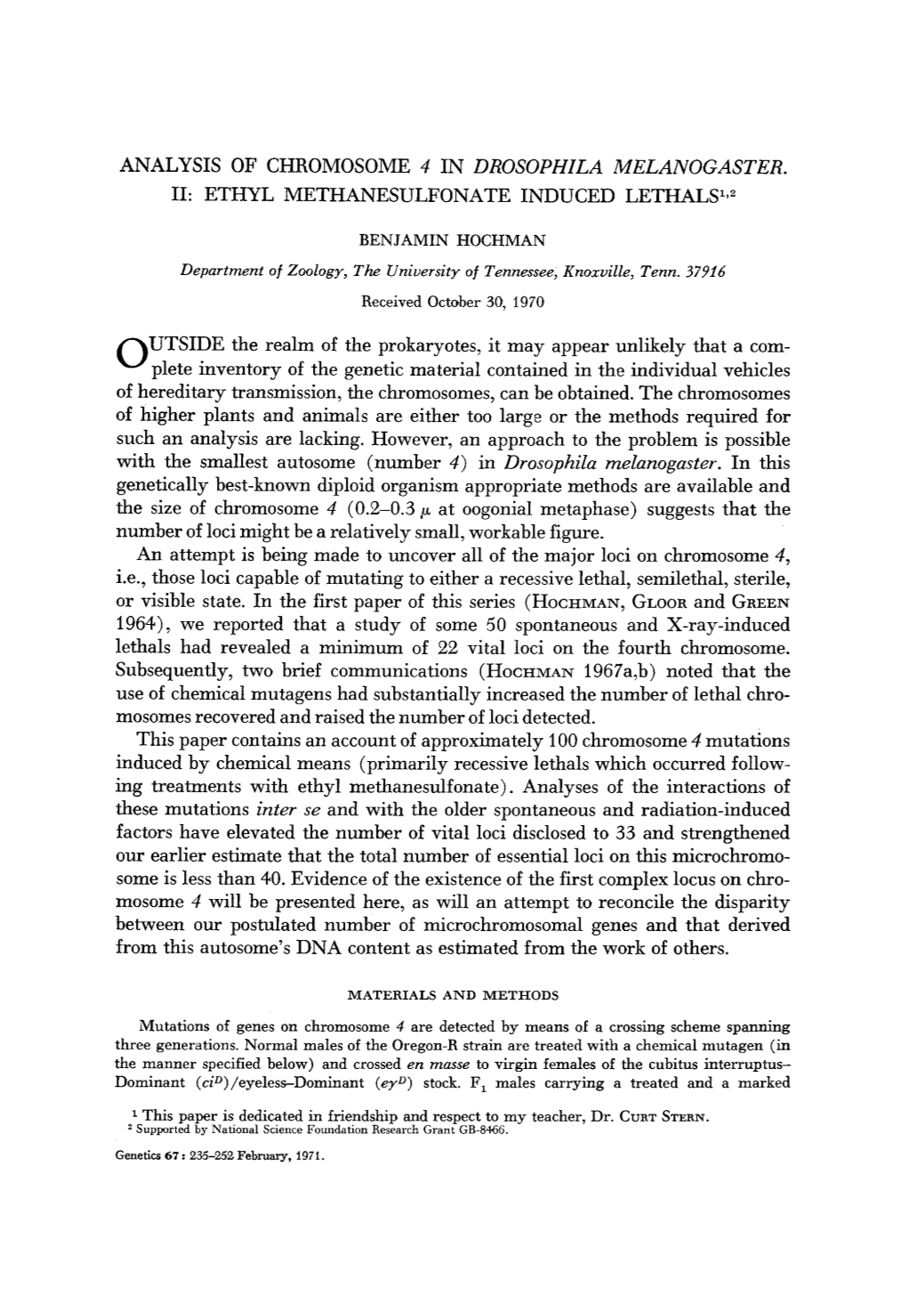 ANALYSIS of CHROMOSOME 4 in DROSOPHZLA MELANOGASTER. 11: ETHYL METHANESULFONATE INDUCED Lethalsl’