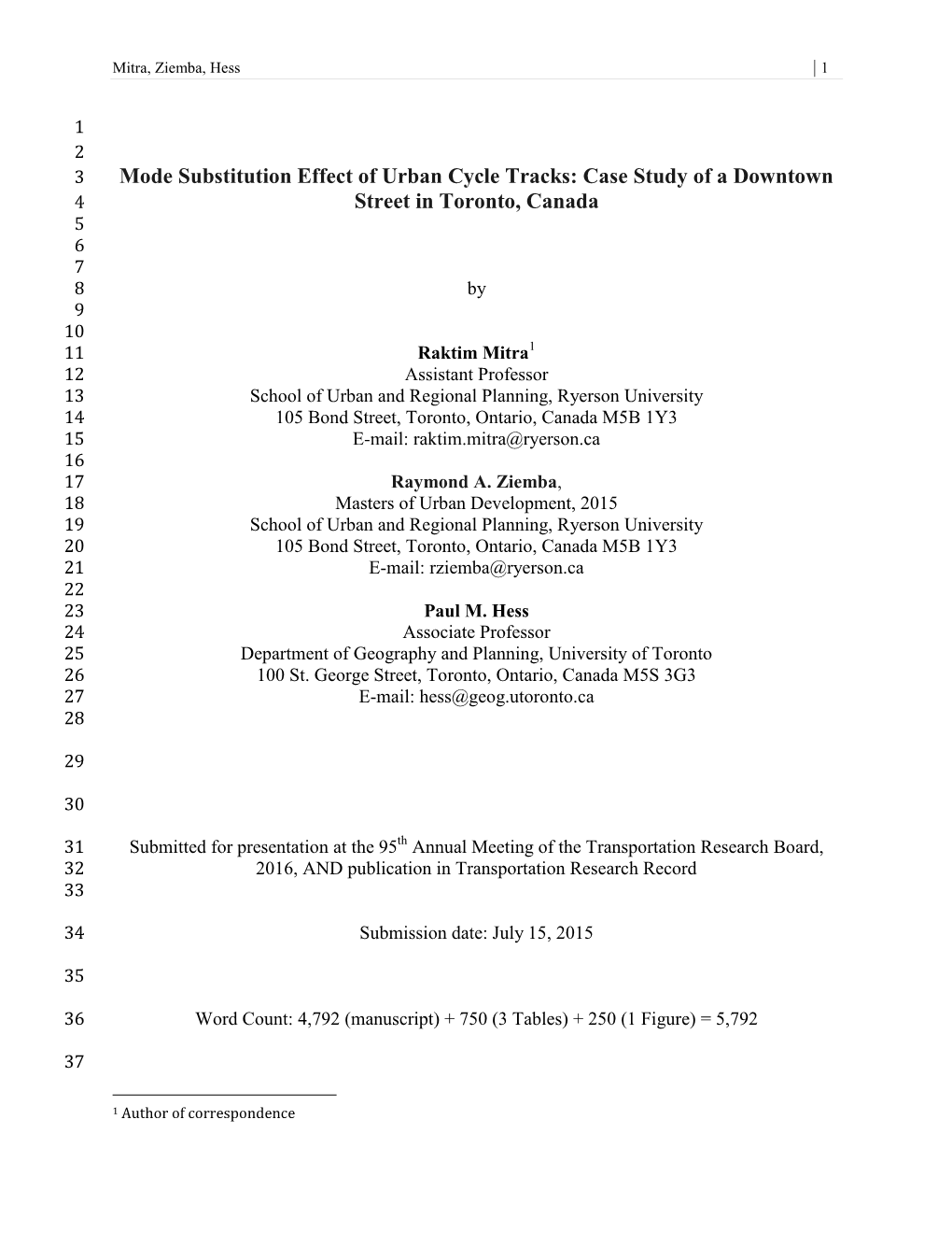 Mode Substitution Effect of Urban Cycle Tracks: Case Study of a Downtown Street in Toronto, Canada