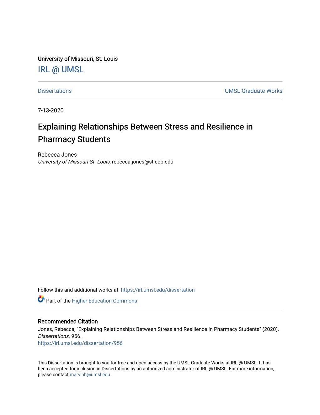 Explaining Relationships Between Stress and Resilience in Pharmacy Students