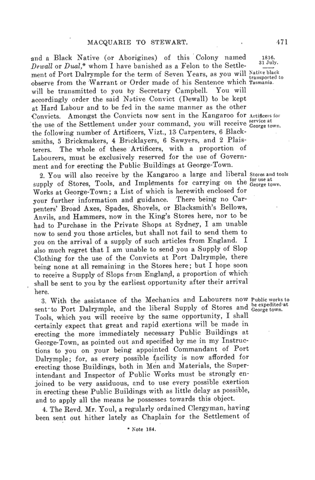 MACQUARIE to STEWART. 471 and a Black Native (Or Aborigines) of This Colony Named 1816