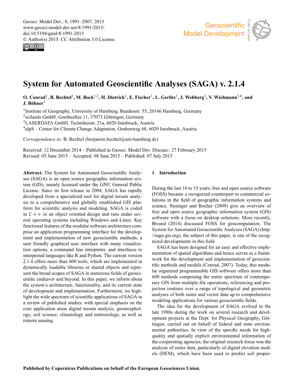 System for Automated Geoscientific Analyses (SAGA) V. 2.1.4