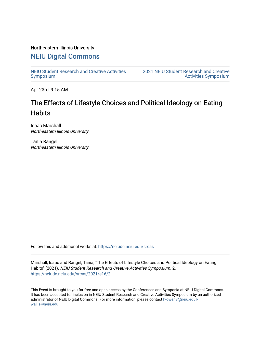 The Effects of Lifestyle Choices and Political Ideology on Eating Habits