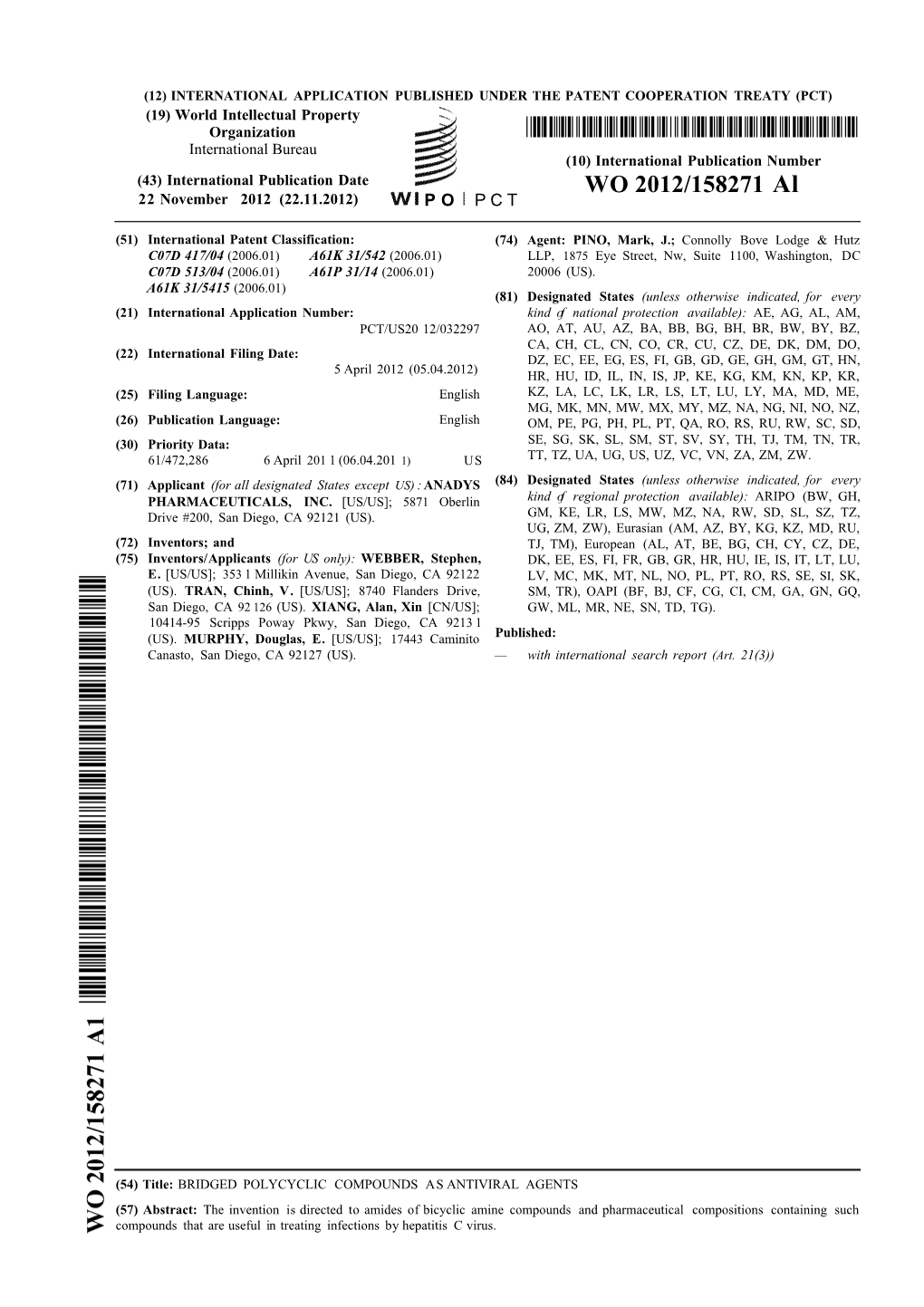 WO 2012/158271 Al 22 November 2012 (22.11.2012) P O P C T