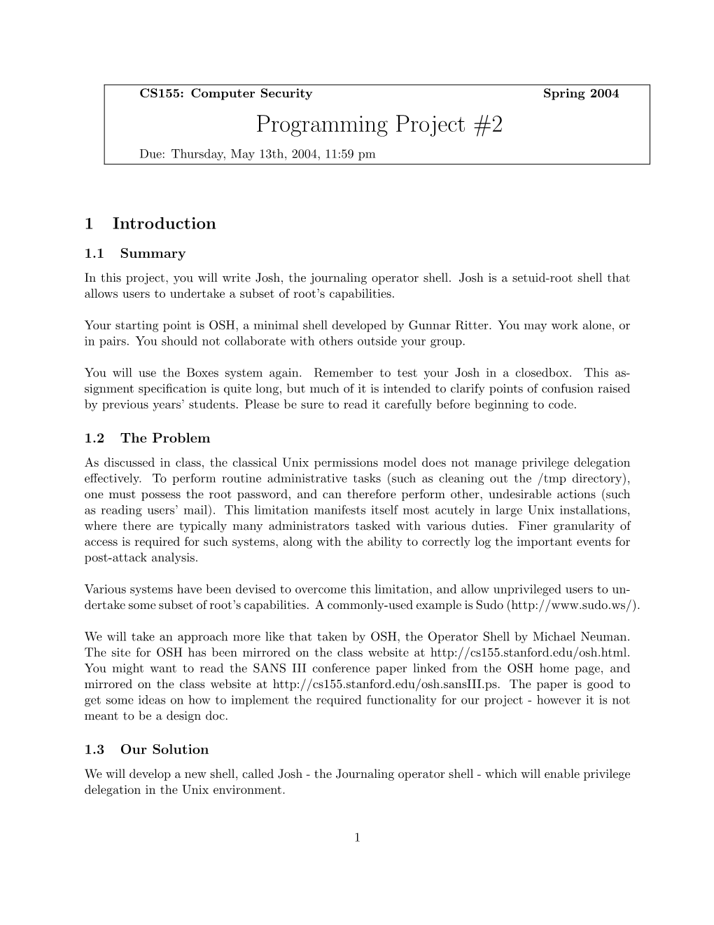 Programming Project #2 Due: Thursday, May 13Th, 2004, 11:59 Pm