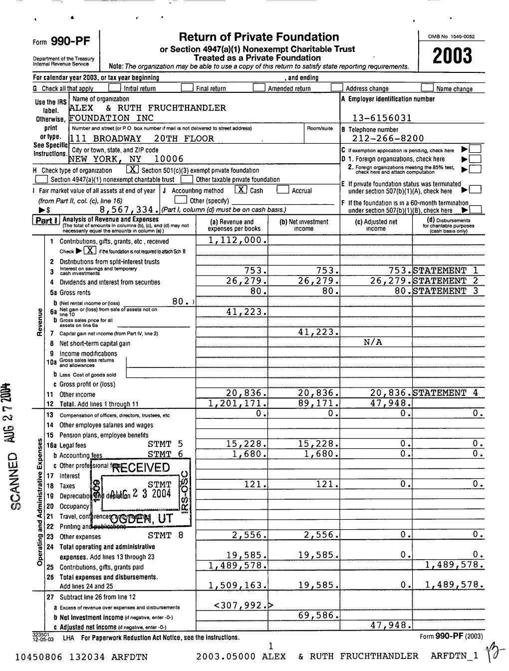 Form 990-PF Return of Private Foundation