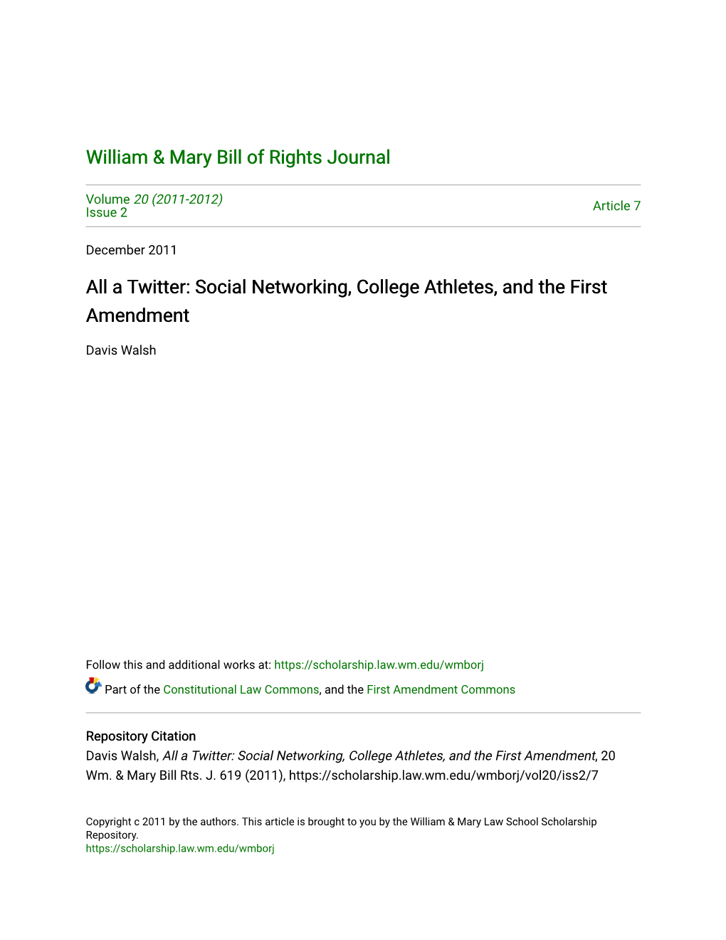 Social Networking, College Athletes, and the First Amendment