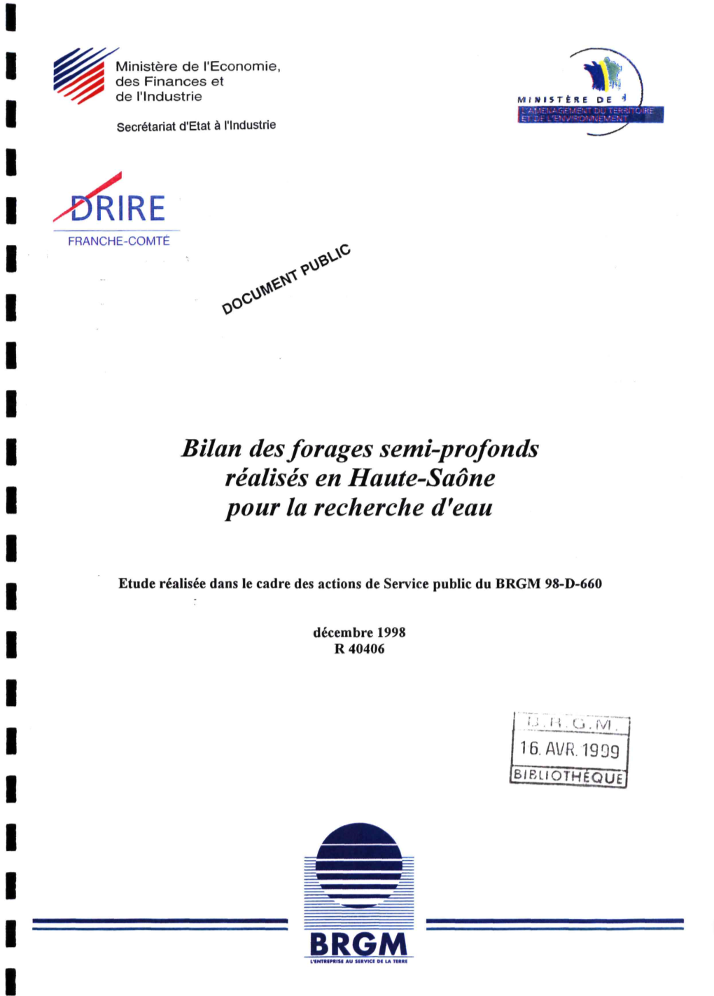 Bilan Des Forages Semi-Profonds Réalisés En Haute-Saône Pour La Recherche D'eau