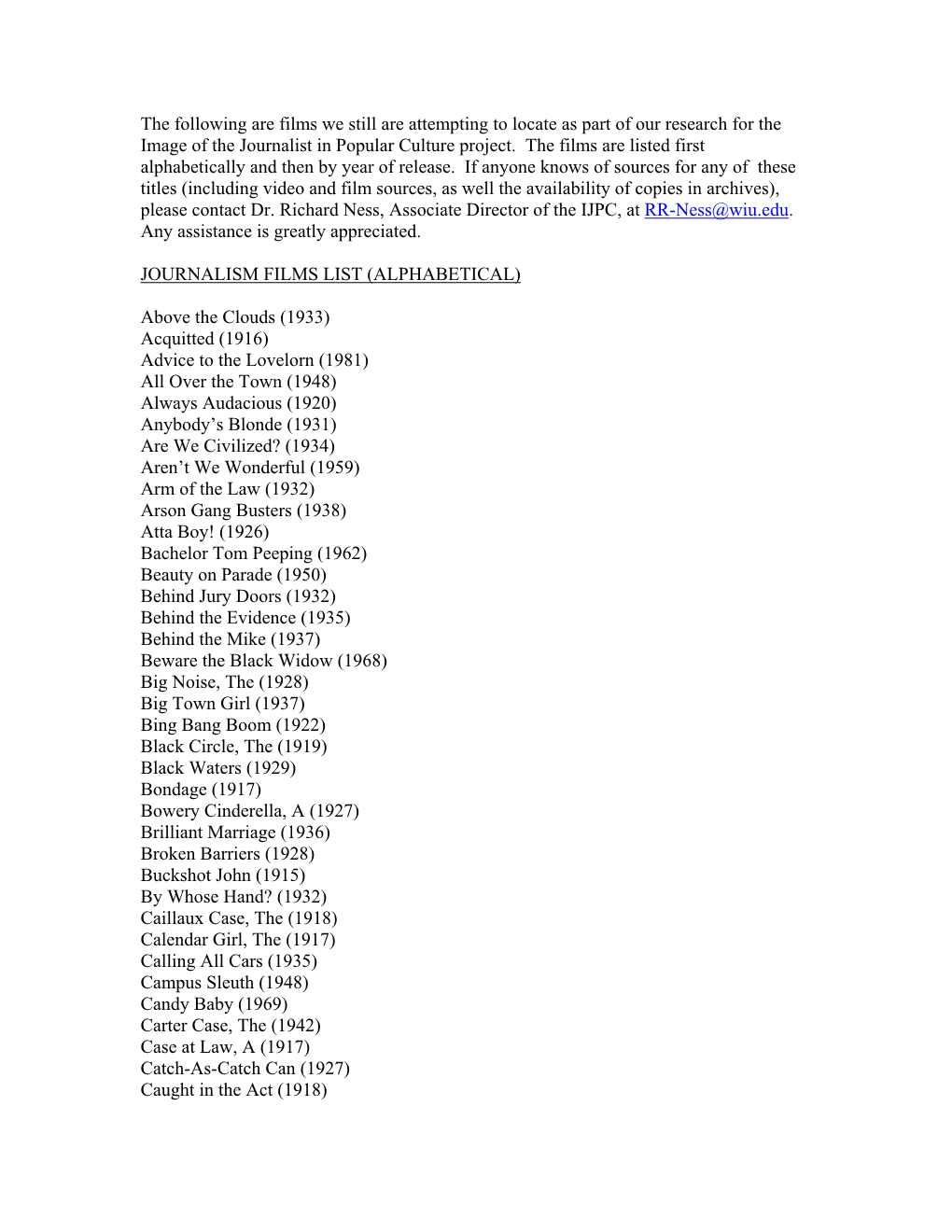 Journalism Films List (Alphabetical)