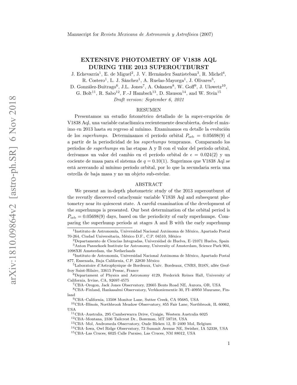 Arxiv:1810.09864V2 [Astro-Ph.SR] 6 Nov 2018