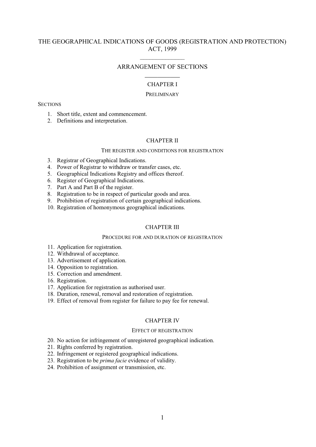 Act, 1999 ______Arrangement of Sections ______Chapter I Preliminary Sections 1