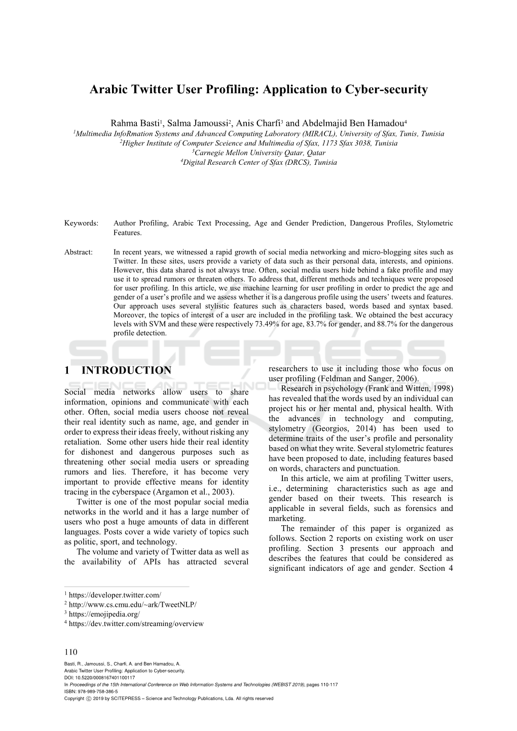 Arabic Twitter User Profiling: Application to Cyber-Security