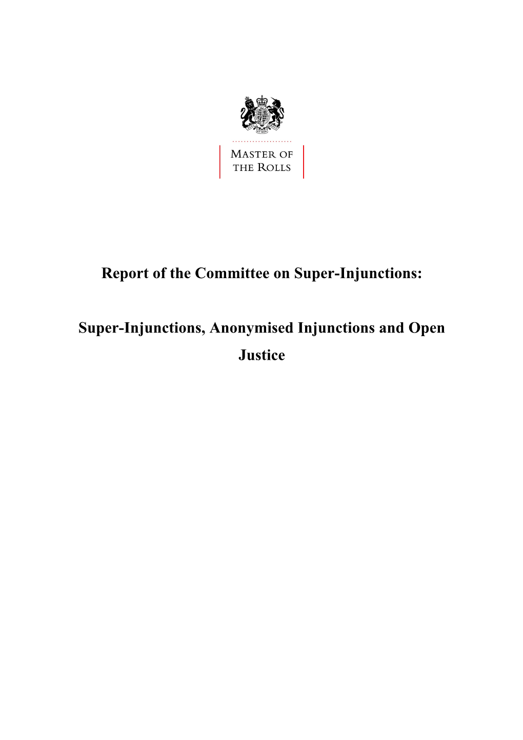 Report of the Committee on Super-Injunctions