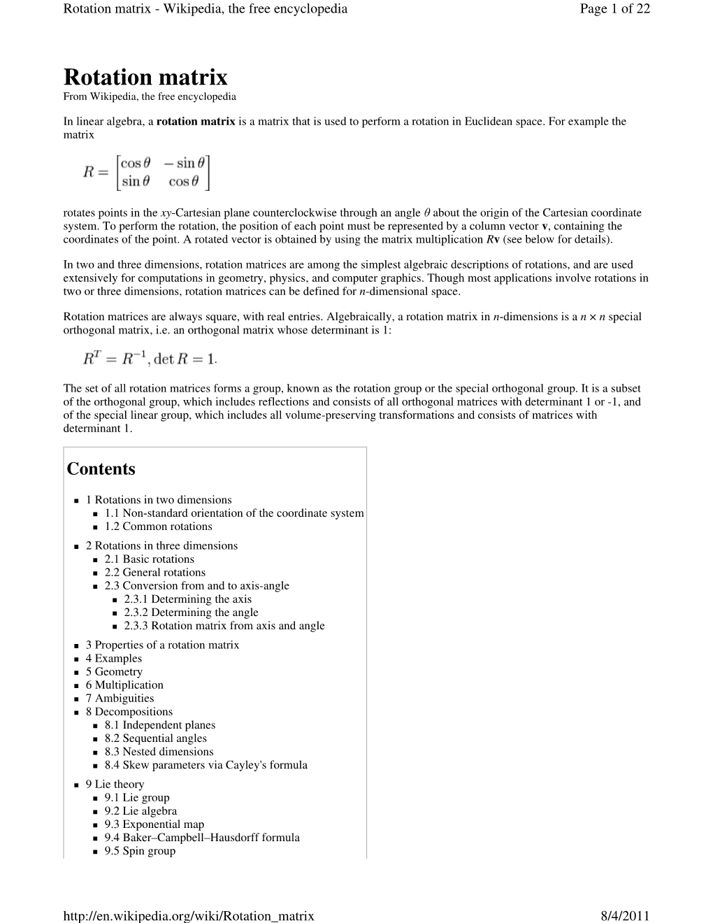 Rotation Matrix - Wikipedia, the Free Encyclopedia Page 1 of 22