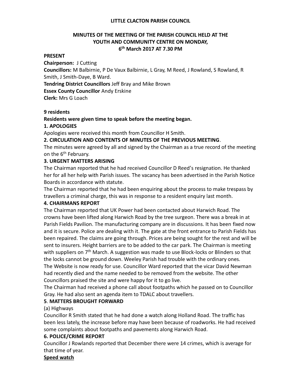 Little Clacton Parish Council Minutes of the Meeting Of
