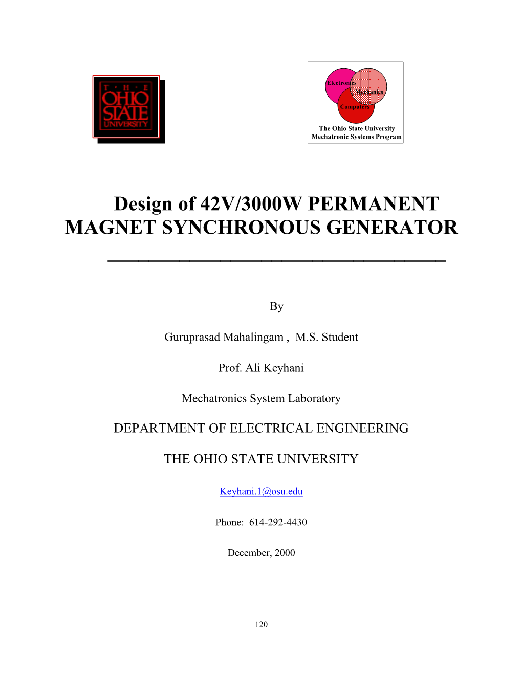 Design of 42V/3000W PERMANENT MAGNET SYNCHRONOUS GENERATOR ______