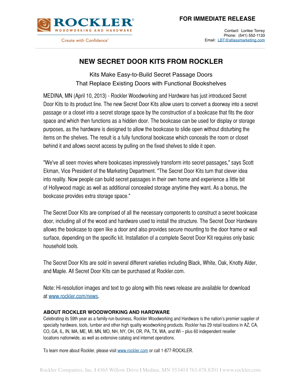 New Secret Door Kits from Rockler