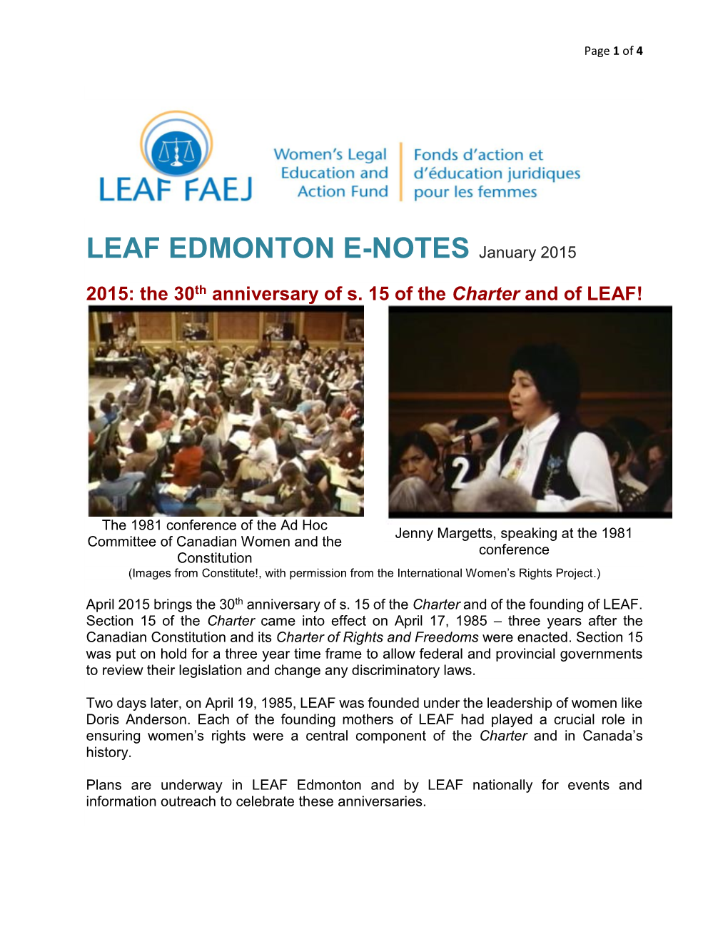 LEAF Edmonton E-Notes 2015 January