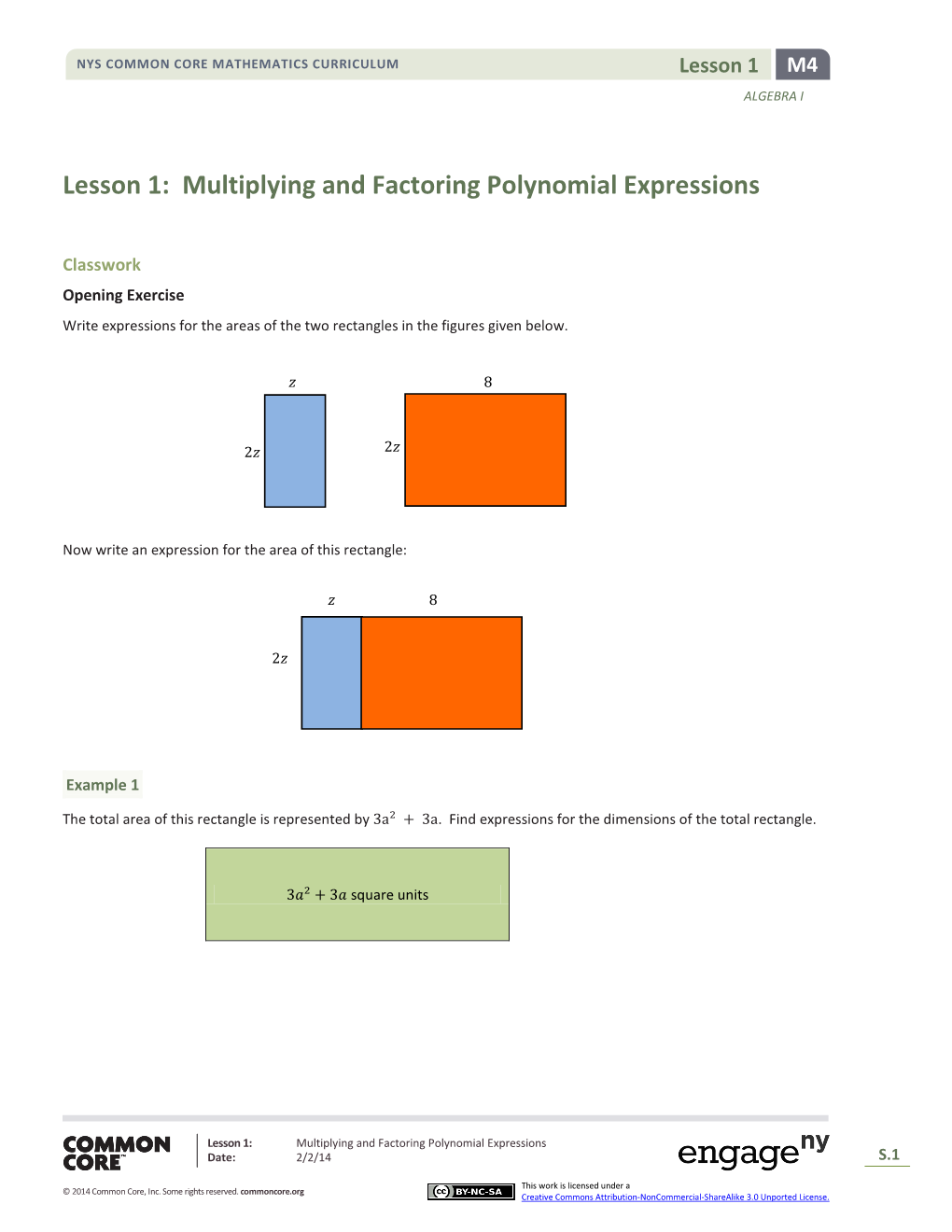 Lesson 1: Multiplying and Factoring Polynomial Expressions