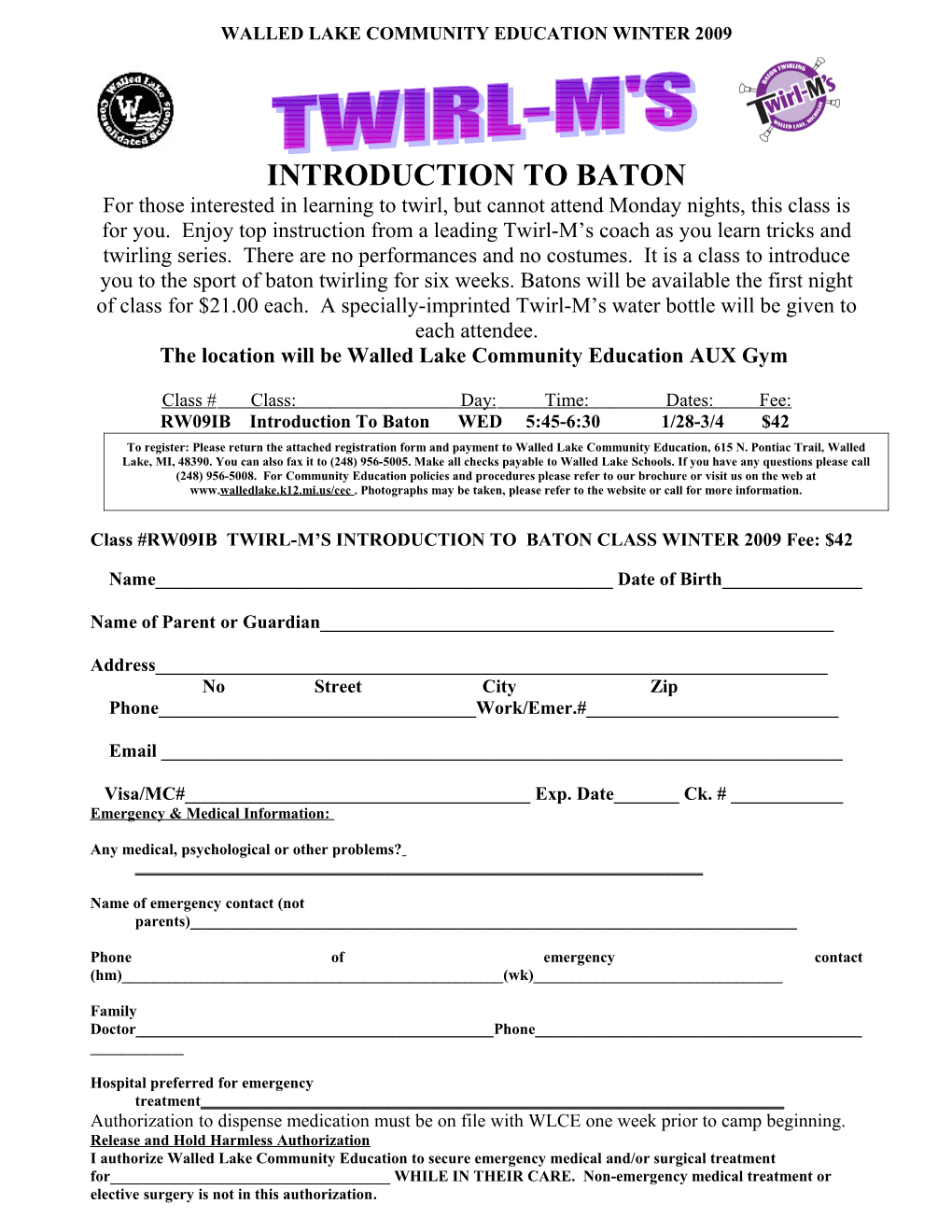 Walled Lake Community Education/Winter Session 04/05