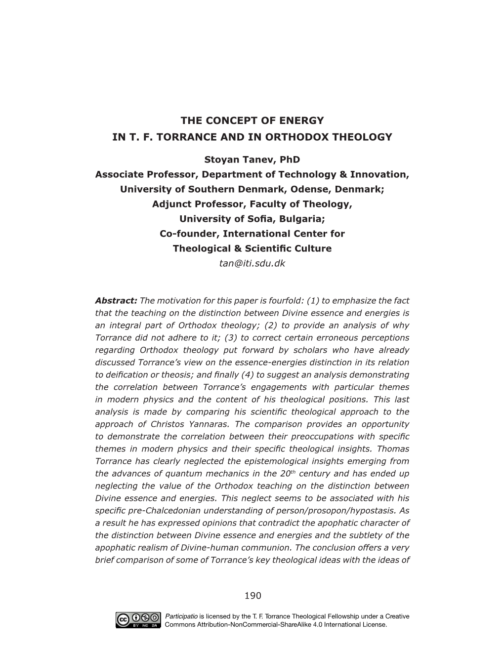 The Concept of Energy in T. F. Torrance and in Orthodox Theology