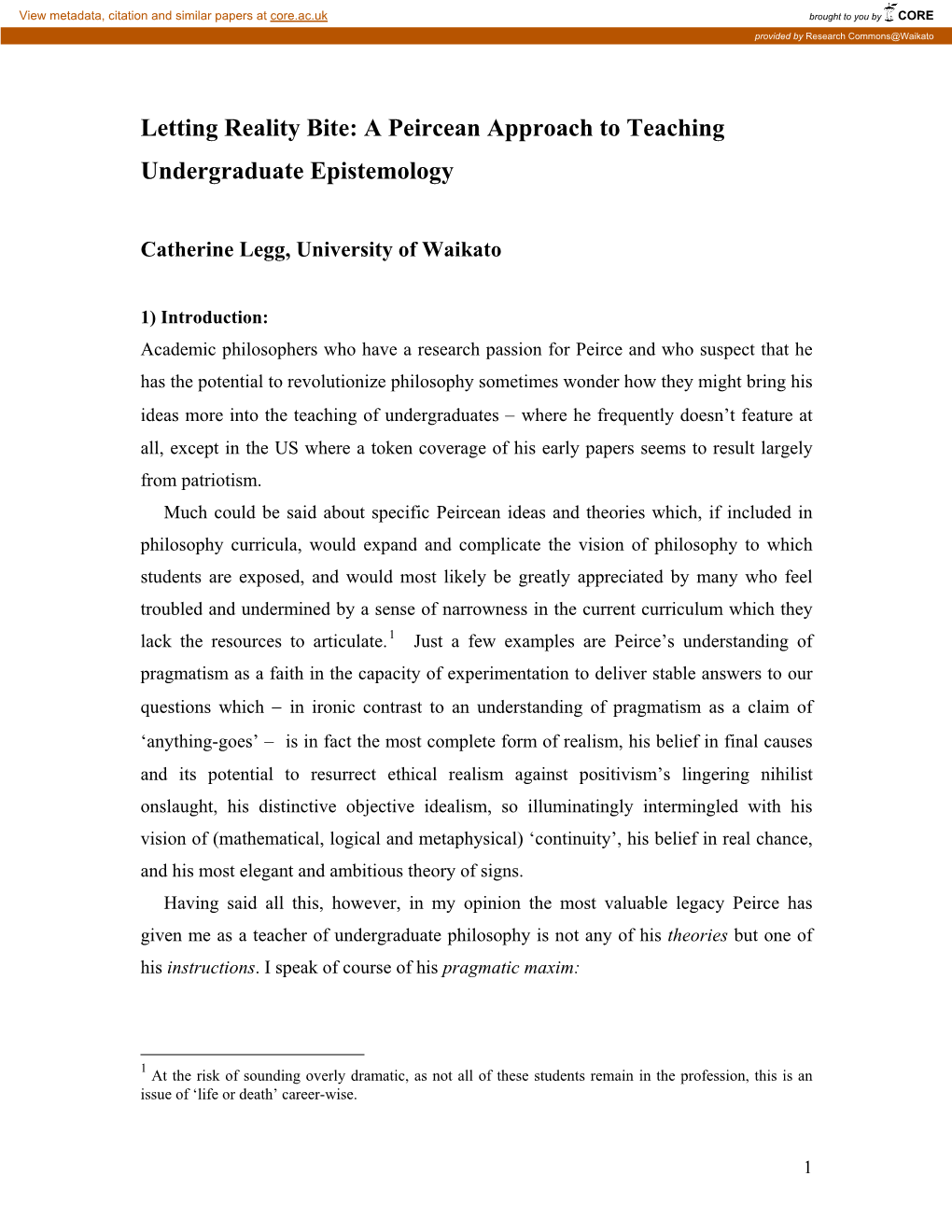 Making Reality Bite: a Peircean Approach to Epistemology