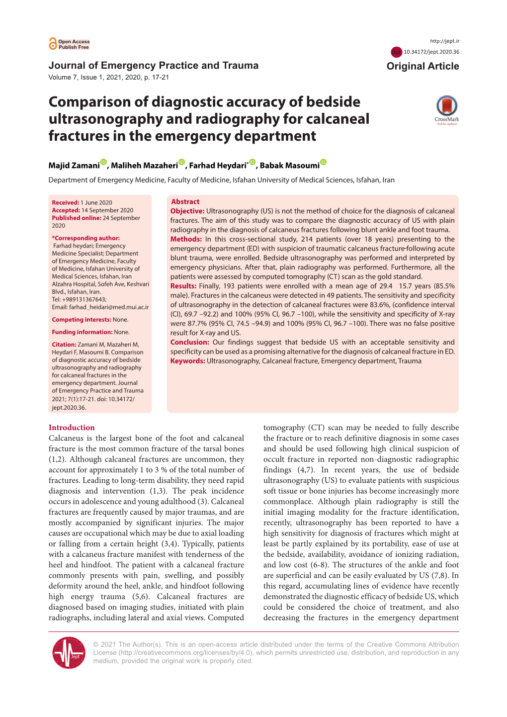 Comparison of Diagnostic Accuracy of Bedside Ultrasonography and Radiography for Calcaneal Fractures in the Emergency Department