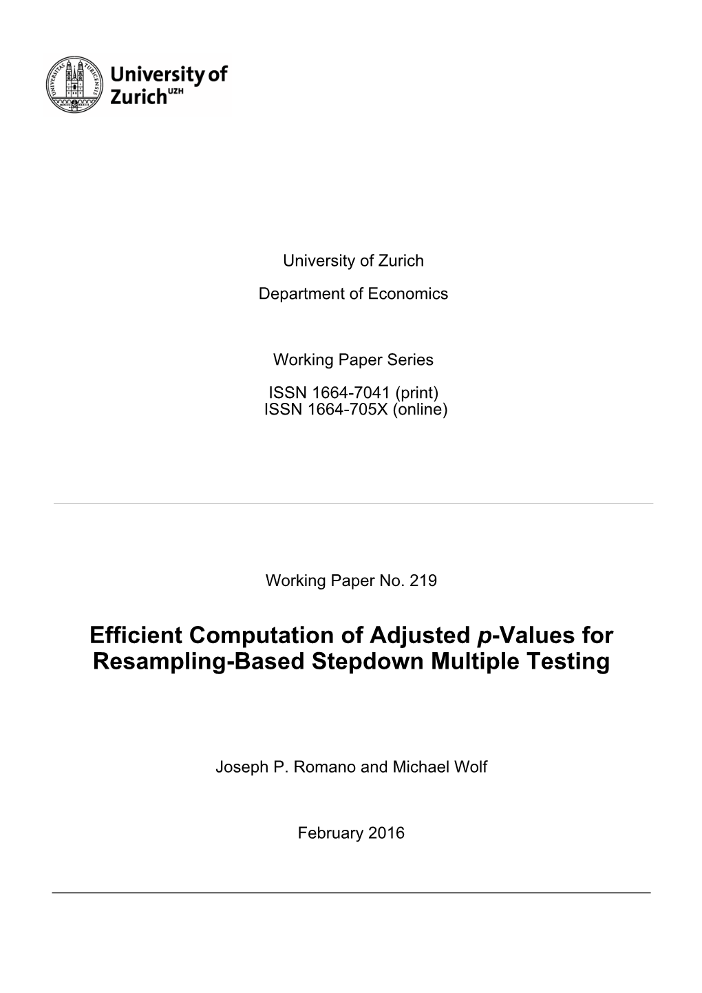 Efficient Computation of Adjusted P-Values for Resampling-Based Stepdown Multiple Testing