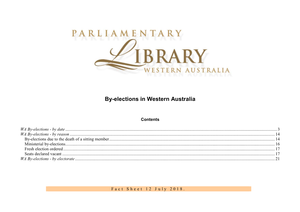 By-Elections in Western Australia