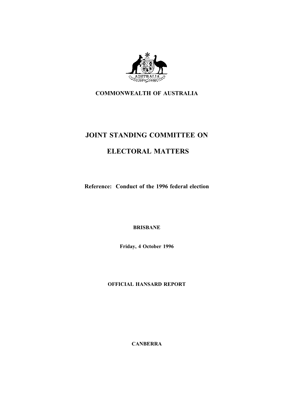 Joint Standing Committee on Electoral Matters