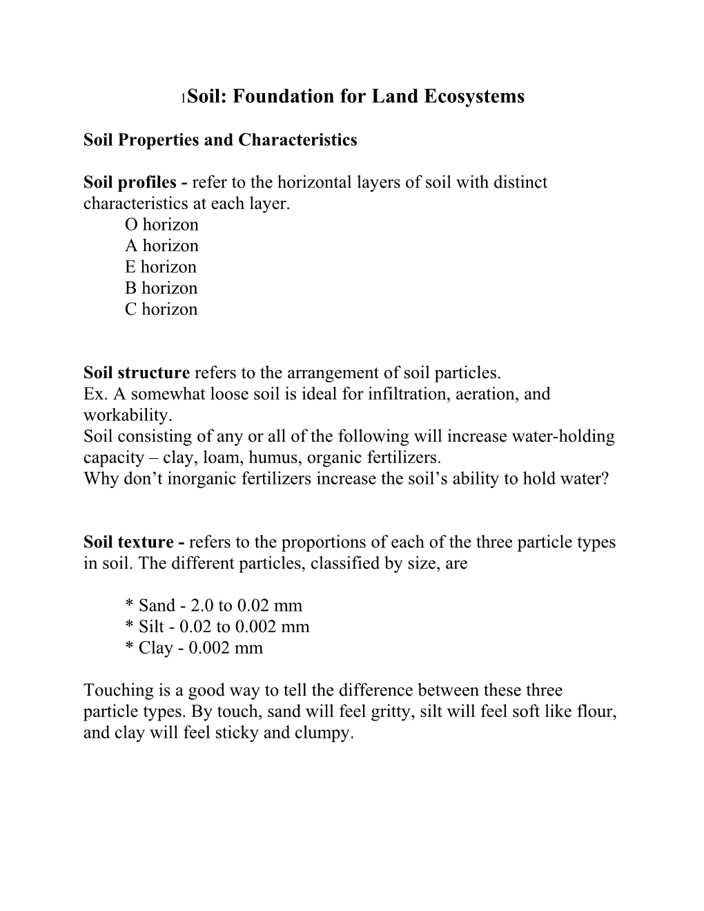 Soil Properties and Characteristics