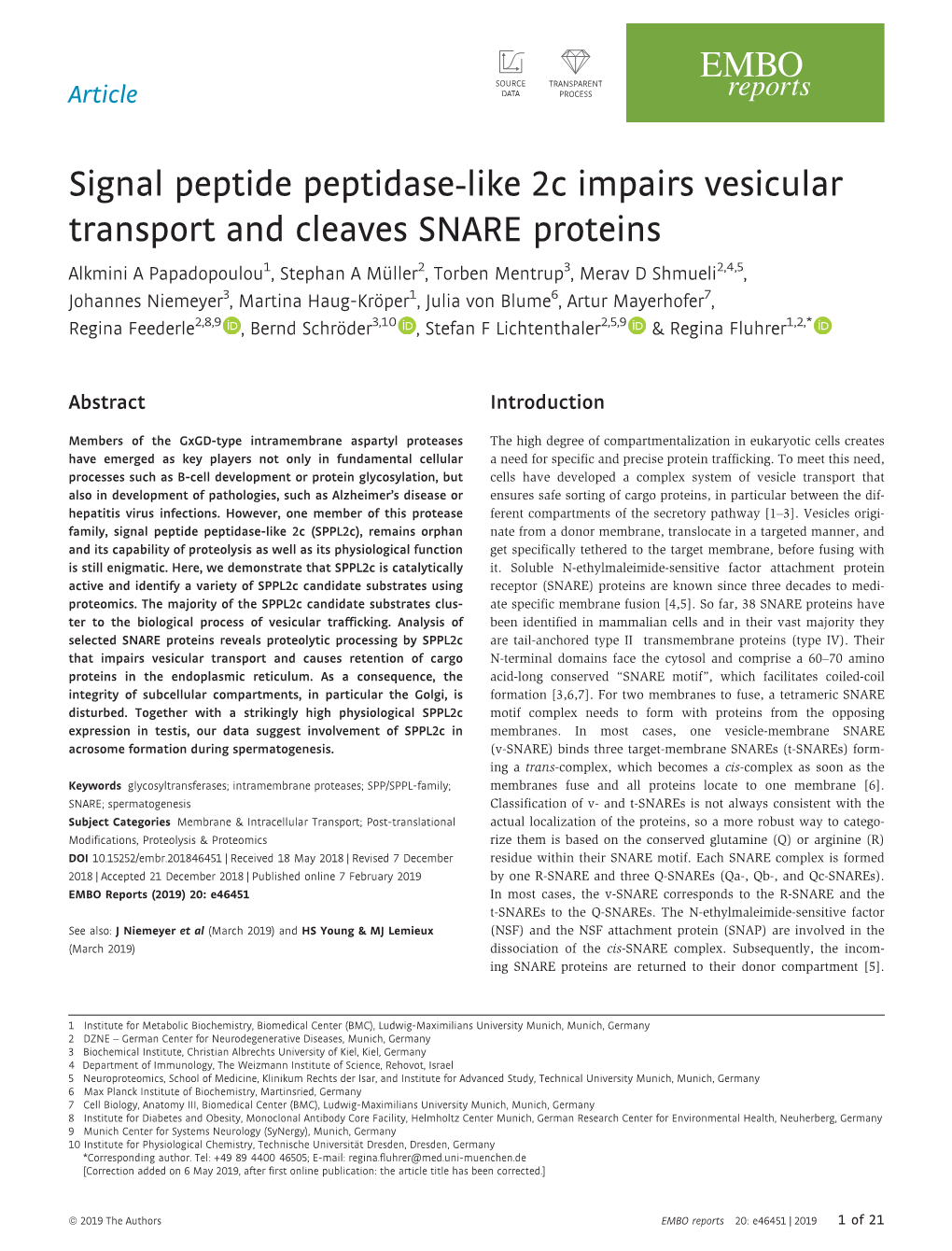 Signal Peptide Peptidase‐Like 2C Impairs Vesicular Transport And