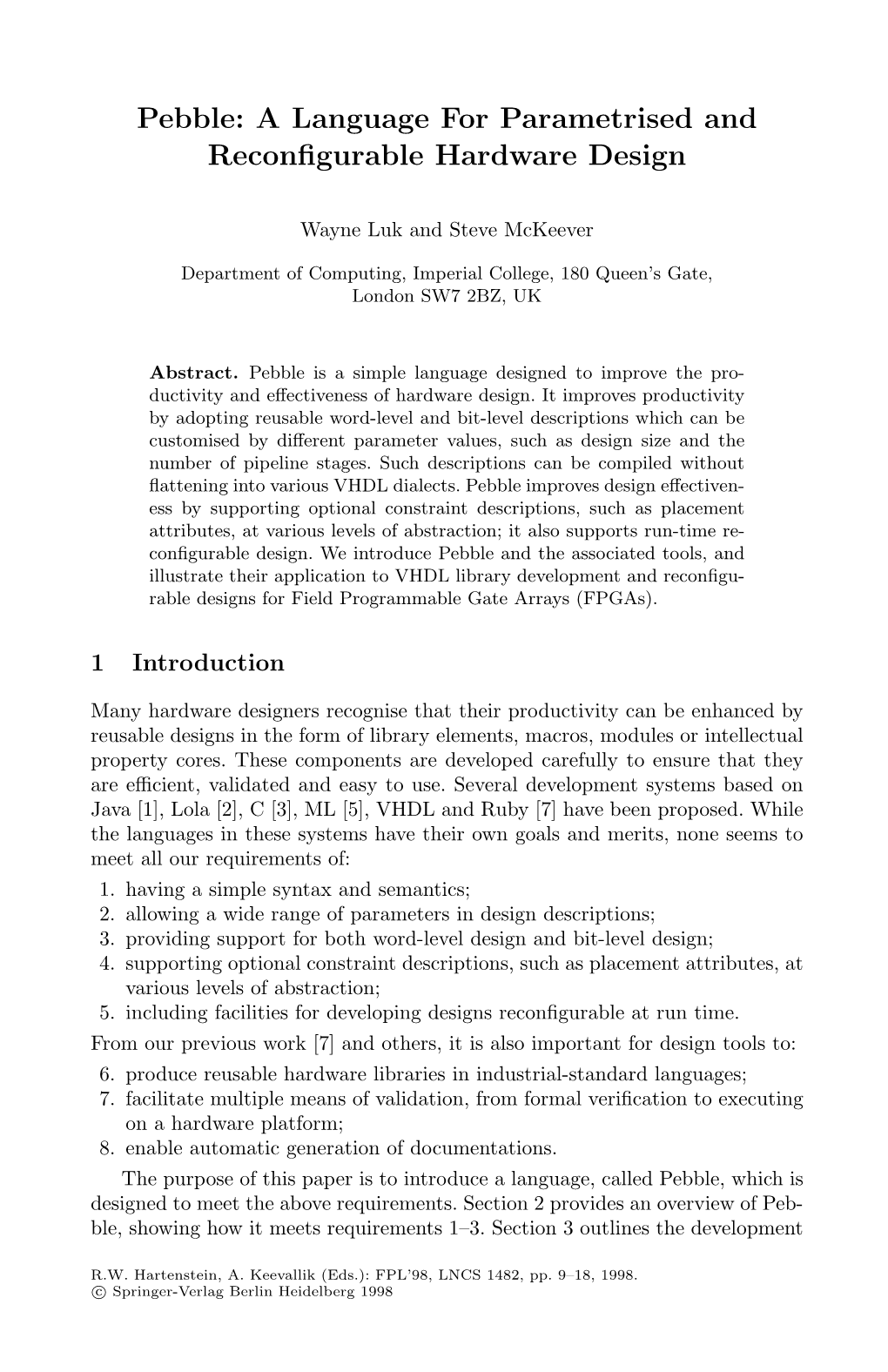 A Language for Parametrised and Reconfigurable Hardware Design