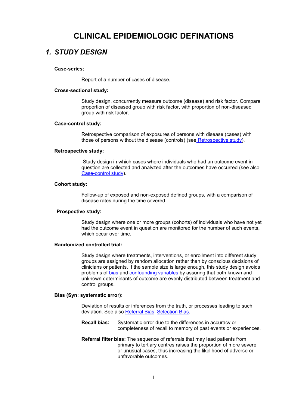 Clinical Epidemiologic Definations