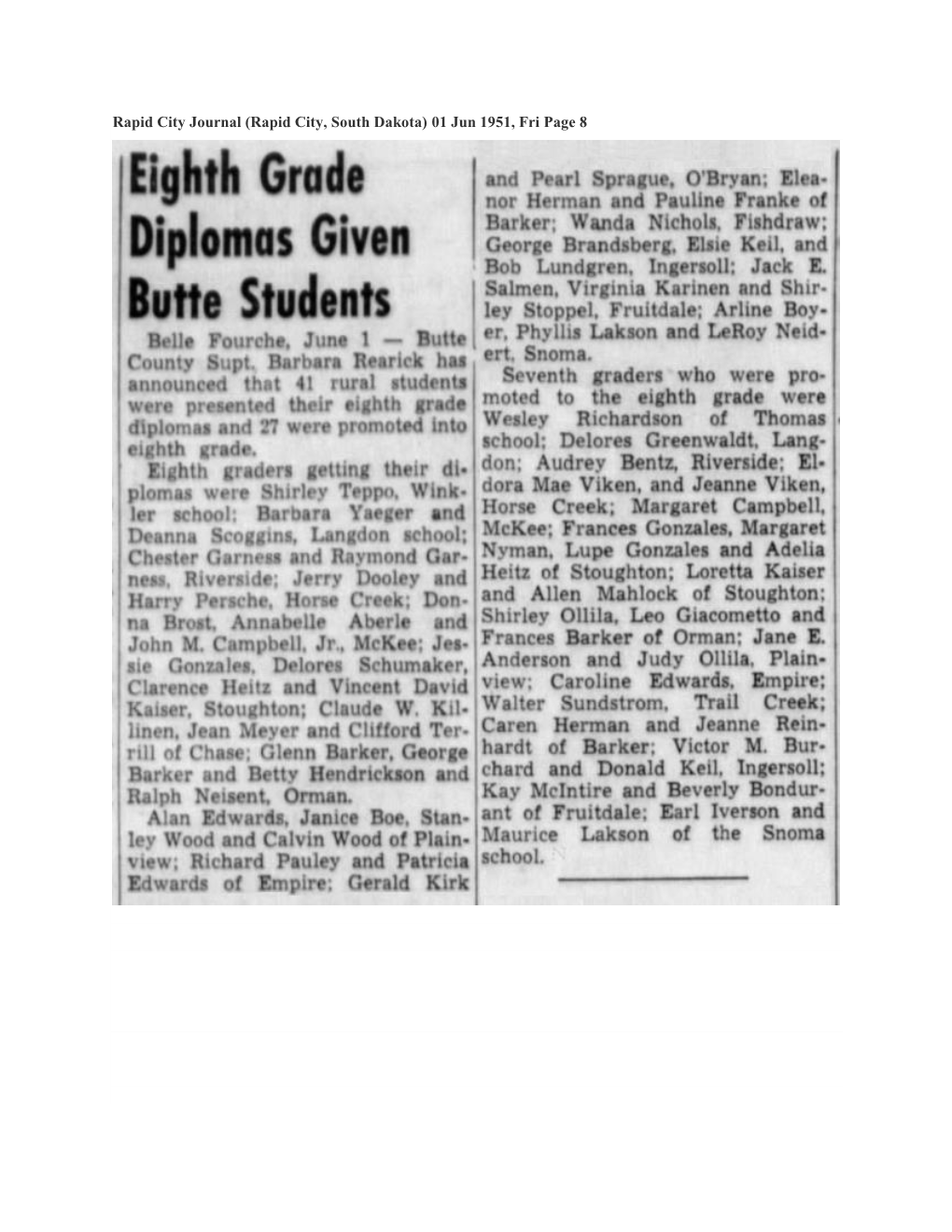 Rapid City Journal (Rapid City, South Dakota) 01 Jun 1951, Fri Page 8