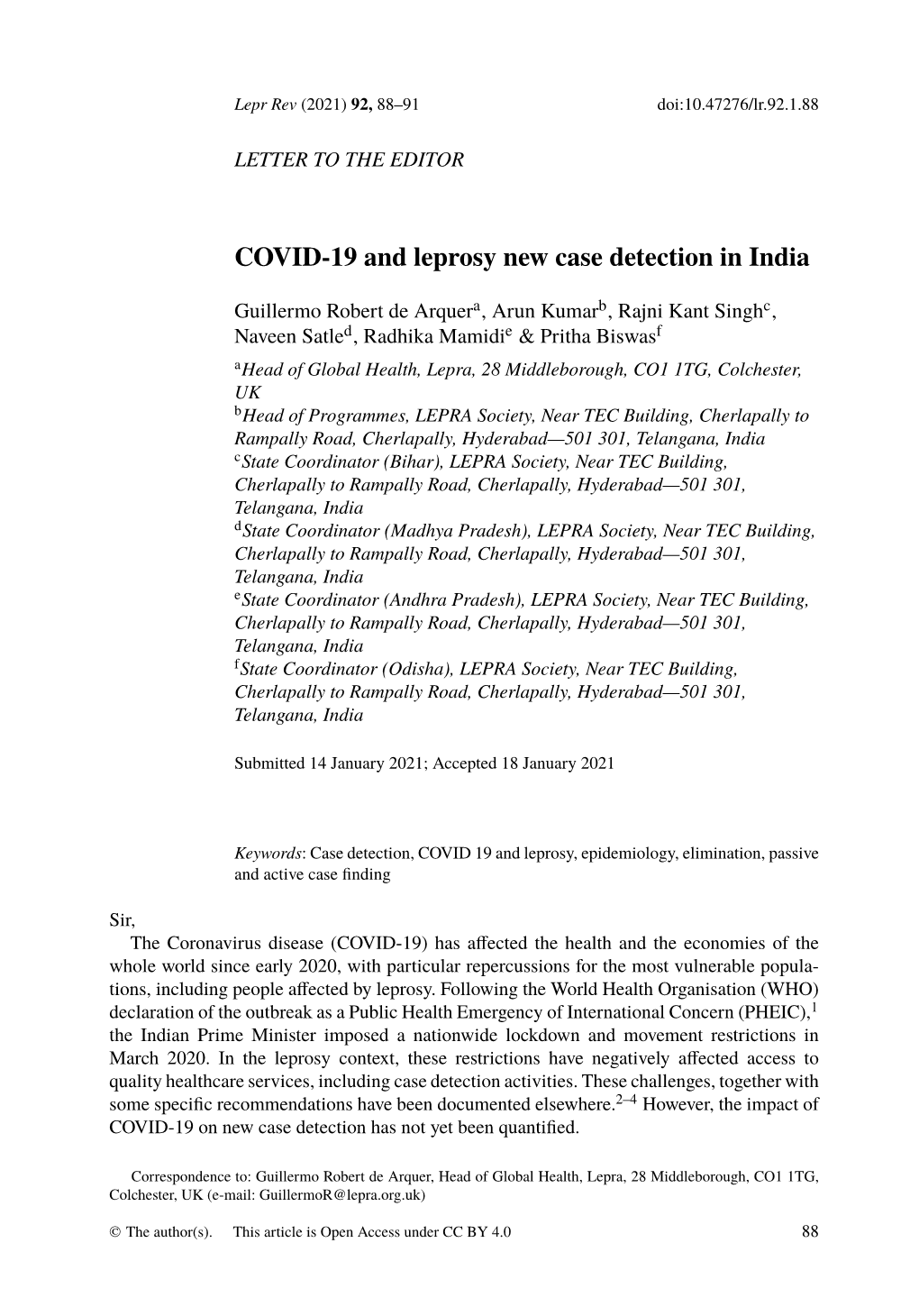 COVID-19 and Leprosy New Case Detection in India