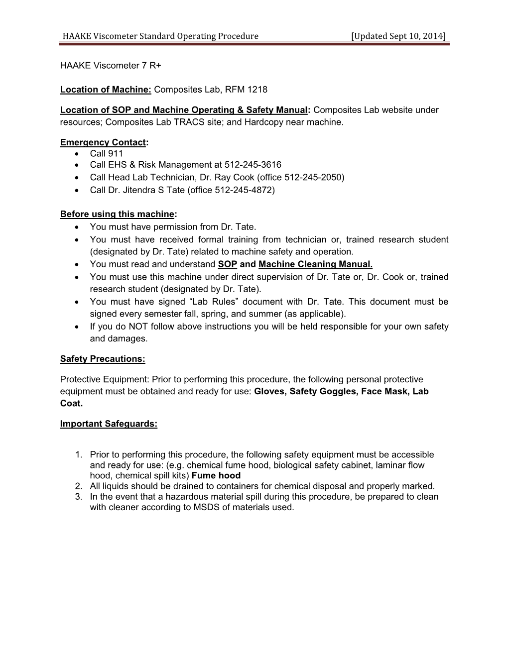 HAAKE Viscometer Standard Operating Procedure [Updated Sept 10, 2014]