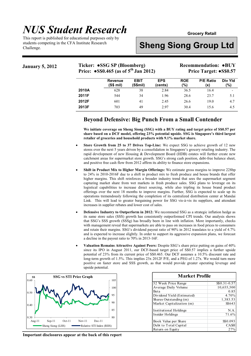 NUS Student Research Grocery Retail This Report Is Published for Educational Purposes Only by Students Competing in the CFA Institute Research Challenge